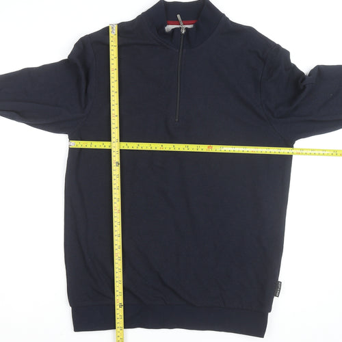 Scott & Wade Men's Blue M High Neck 1/2 Zip Cotton Jumper