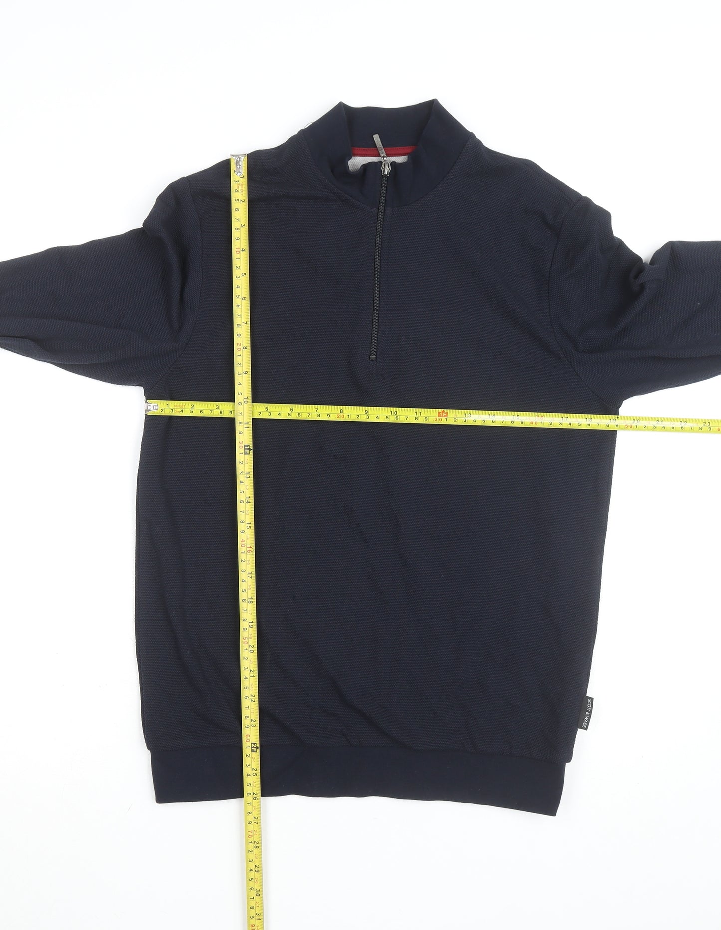 Scott & Wade Men's Blue M High Neck 1/2 Zip Cotton Jumper