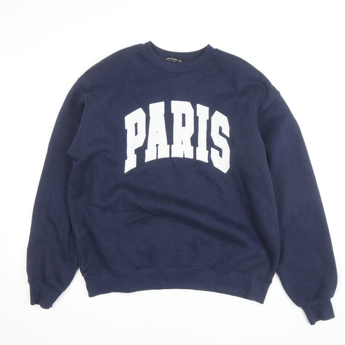 Stradivarius Women Navy Blue Paris Pullover Sweatshirt Size 8
