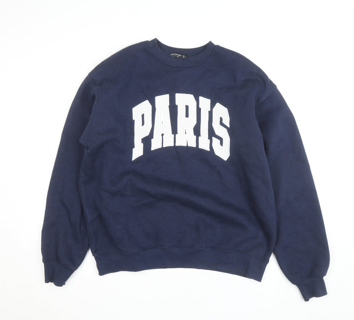 Stradivarius Women Navy Blue Paris Pullover Sweatshirt Size 8