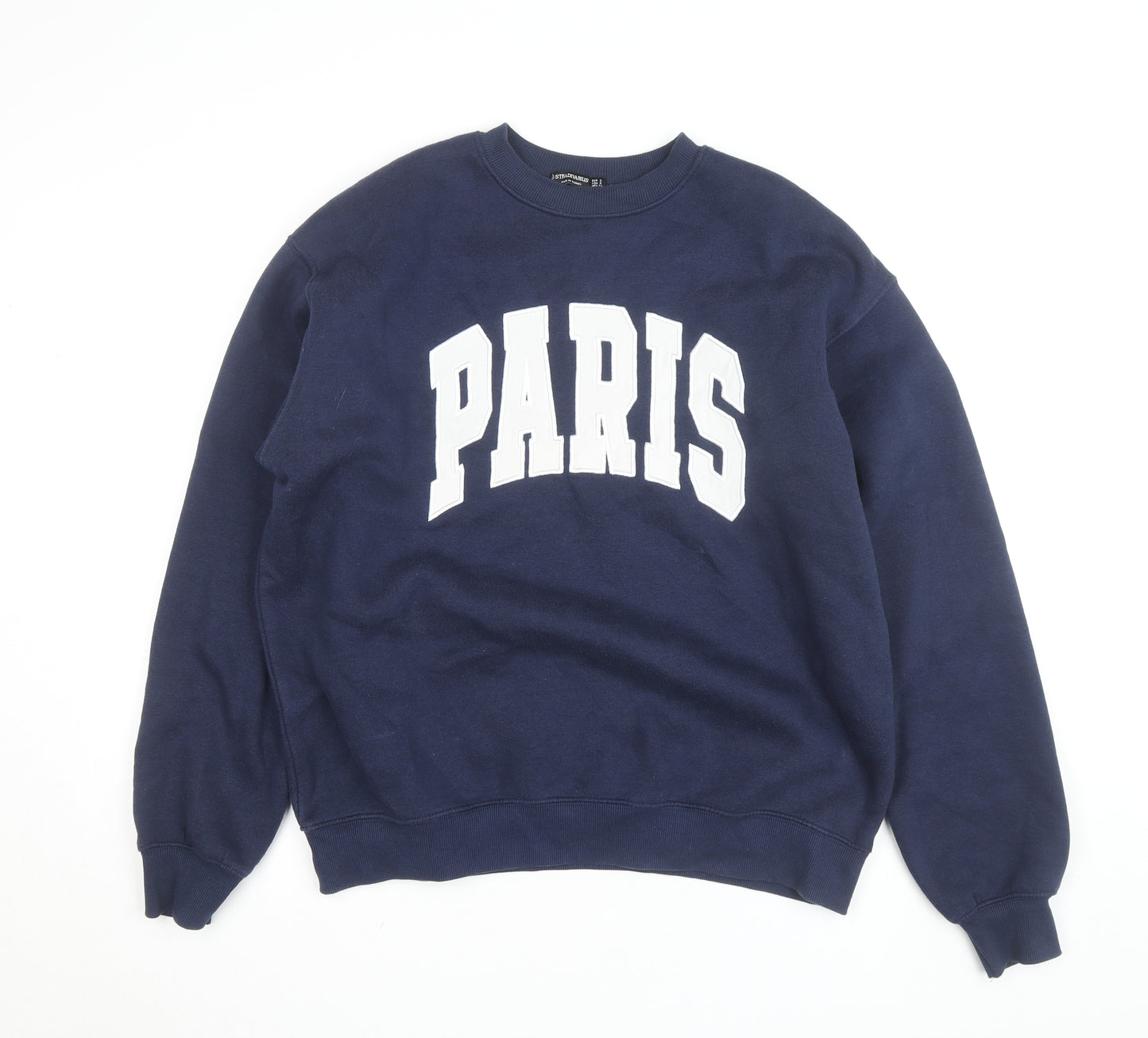 Stradivarius Women Navy Blue Paris Pullover Sweatshirt Size 8