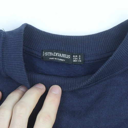 Stradivarius Women Navy Blue Paris Pullover Sweatshirt Size 8