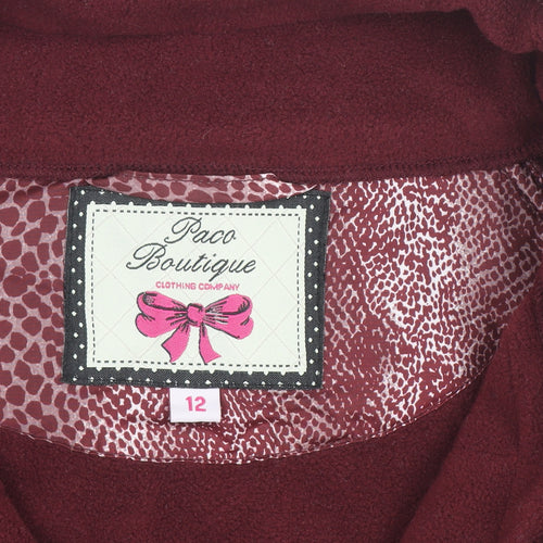 Paco Boutique Women's Red Full Zip Fleece Jumper Size 12