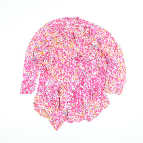 Rabe Womens Pink Floral Cotton 3/4 Sleeve Tunic Blouse Size 14