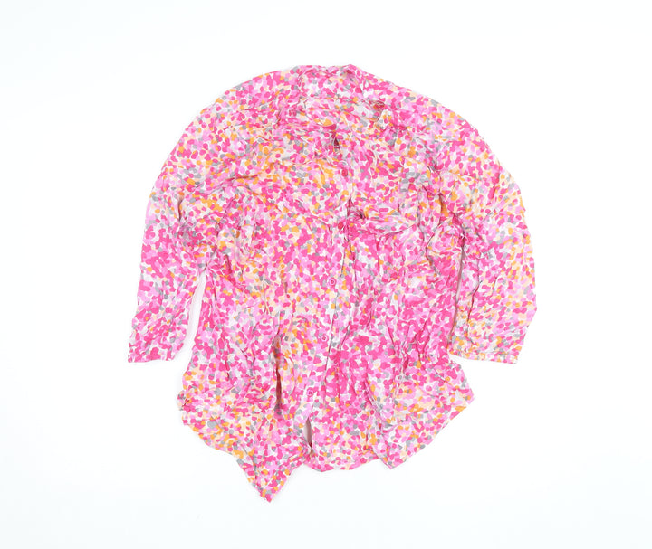 Rabe Womens Pink Floral Cotton 3/4 Sleeve Tunic Blouse Size 14