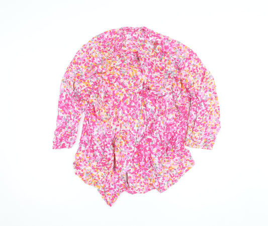 Rabe Womens Pink Floral Cotton 3/4 Sleeve Tunic Blouse Size 14