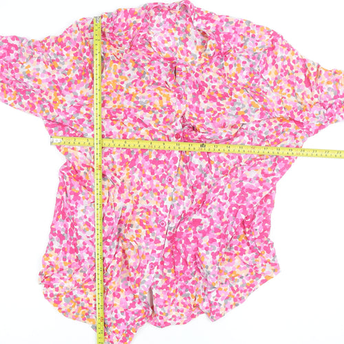 Rabe Womens Pink Floral Cotton 3/4 Sleeve Tunic Blouse Size 14