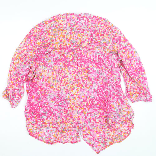 Rabe Womens Pink Floral Cotton 3/4 Sleeve Tunic Blouse Size 14