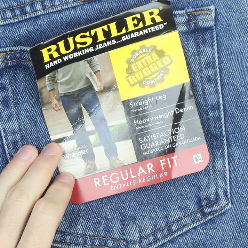 Rustler Men's Blue Regular Fit Straight Leg 36x34 Denim Jeans