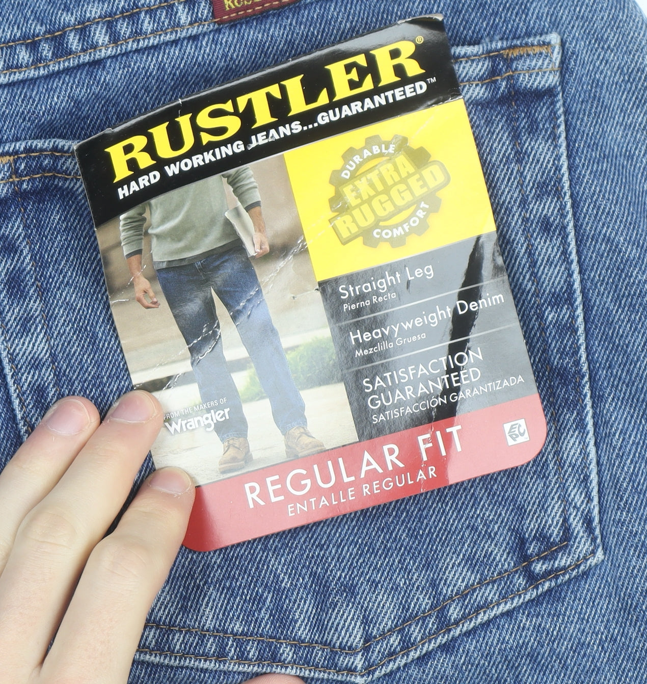 Rustler Men's Blue Regular Fit Straight Leg 36x34 Denim Jeans