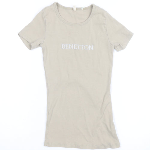 Benetton Womens Beige Basic Slim Fit Cotton T-Shirt Size S