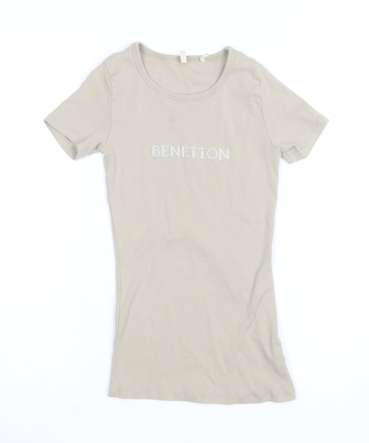 Benetton Womens Beige Basic Slim Fit Cotton T-Shirt Size S