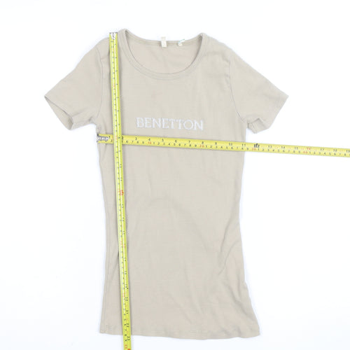 Benetton Womens Beige Basic Slim Fit Cotton T-Shirt Size S