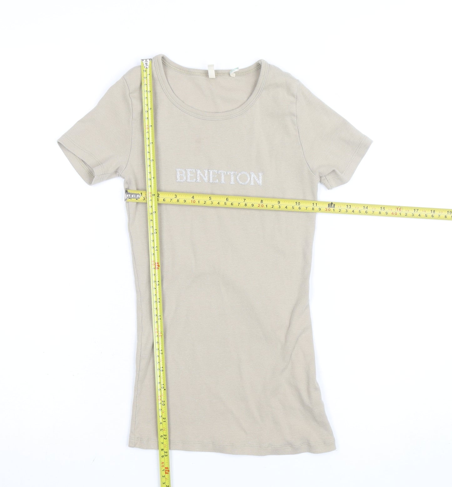 Benetton Womens Beige Basic Slim Fit Cotton T-Shirt Size S
