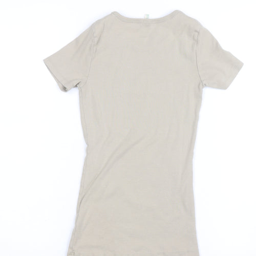 Benetton Womens Beige Basic Slim Fit Cotton T-Shirt Size S