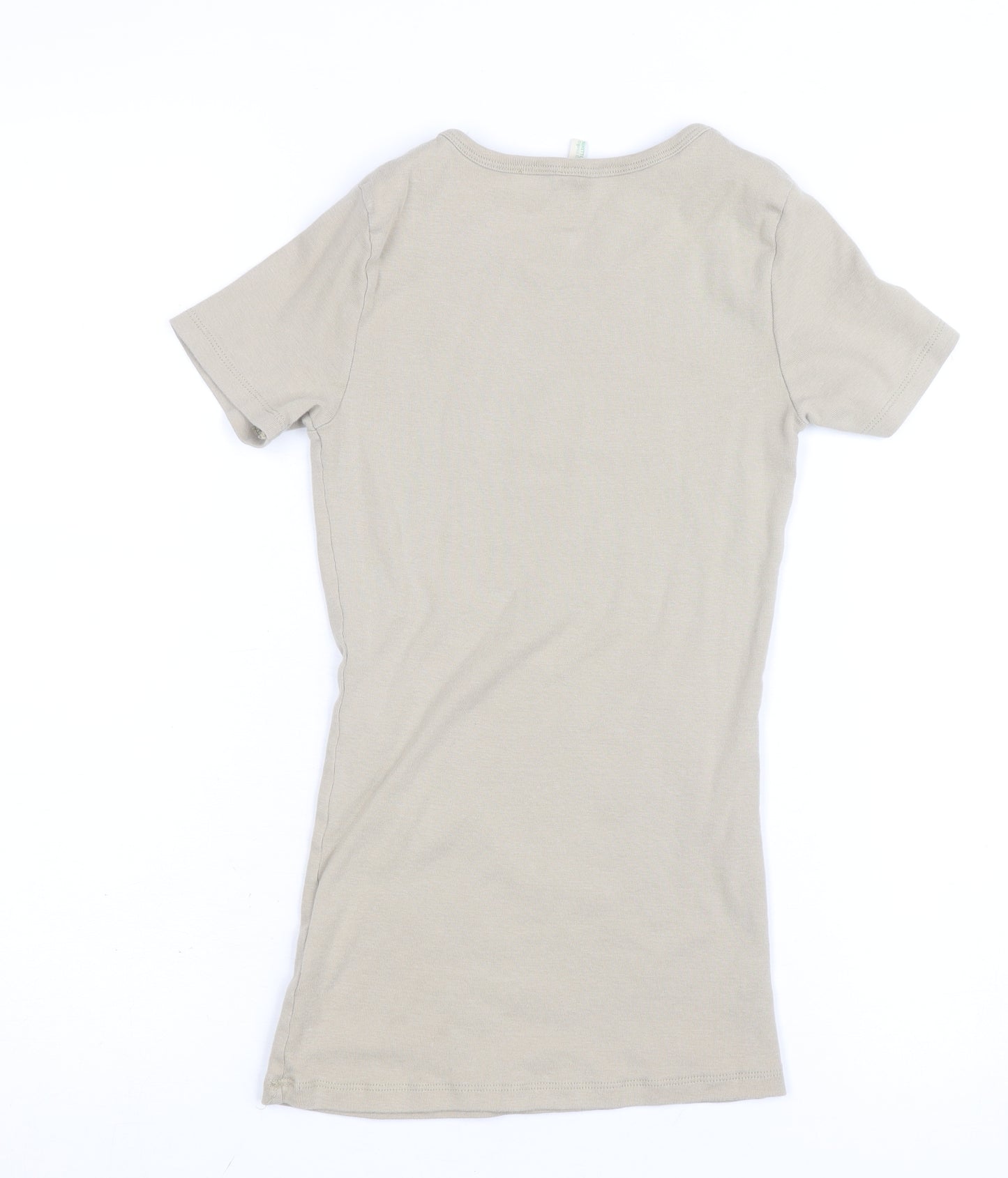 Benetton Womens Beige Basic Slim Fit Cotton T-Shirt Size S
