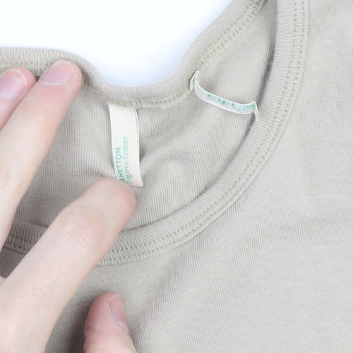 Benetton Womens Beige Basic Slim Fit Cotton T-Shirt Size S