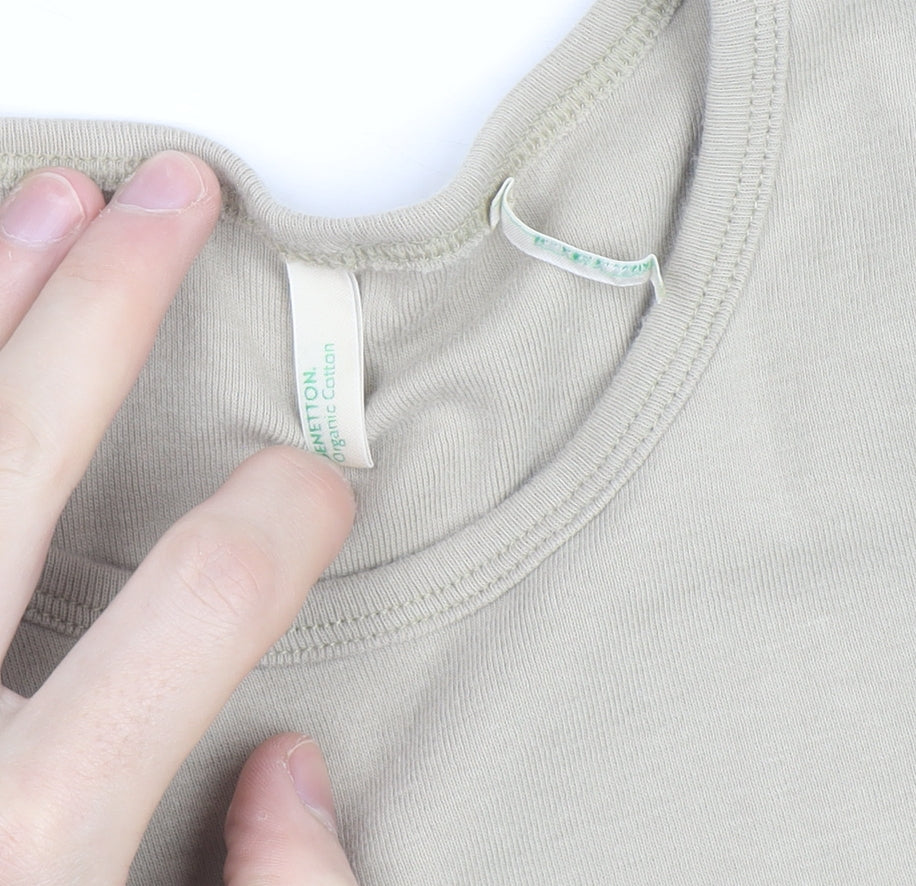 Benetton Womens Beige Basic Slim Fit Cotton T-Shirt Size S
