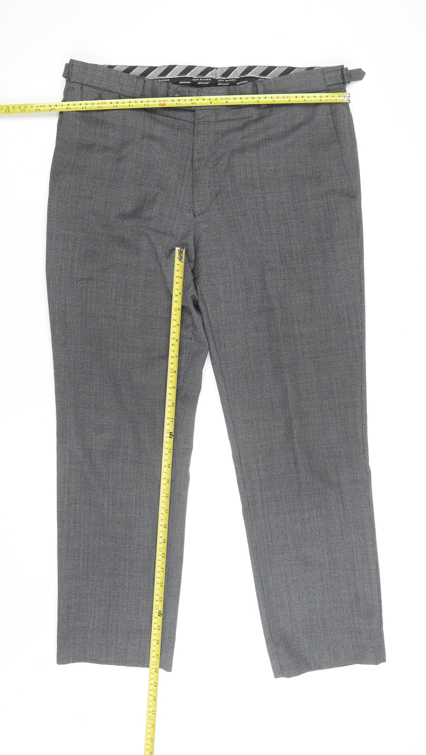 Jeff Banks Men’s Grey Check Dress Pants 36W 31L Regular Fit