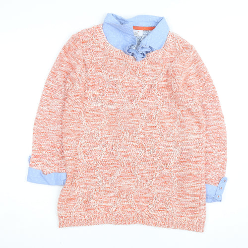 Marks and Spencer Women Orange Cable Knit Cotton Jumper UK 12