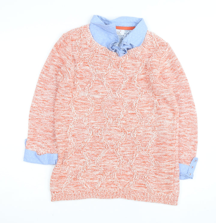 Marks and Spencer Women Orange Cable Knit Cotton Jumper UK 12
