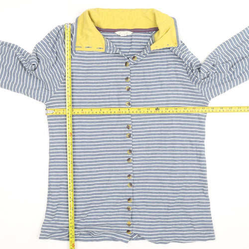 White Stuff Women's Blue Striped Collared Button-Up Shirt UK 14