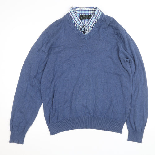 Dunnes Women Blue Cotton V-Neck Pullover Jumper XL