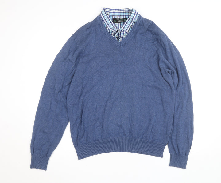 Dunnes Women Blue Cotton V-Neck Pullover Jumper XL
