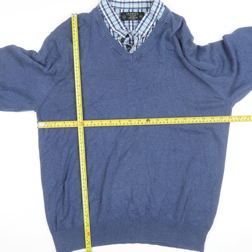 Dunnes Women Blue Cotton V-Neck Pullover Jumper XL