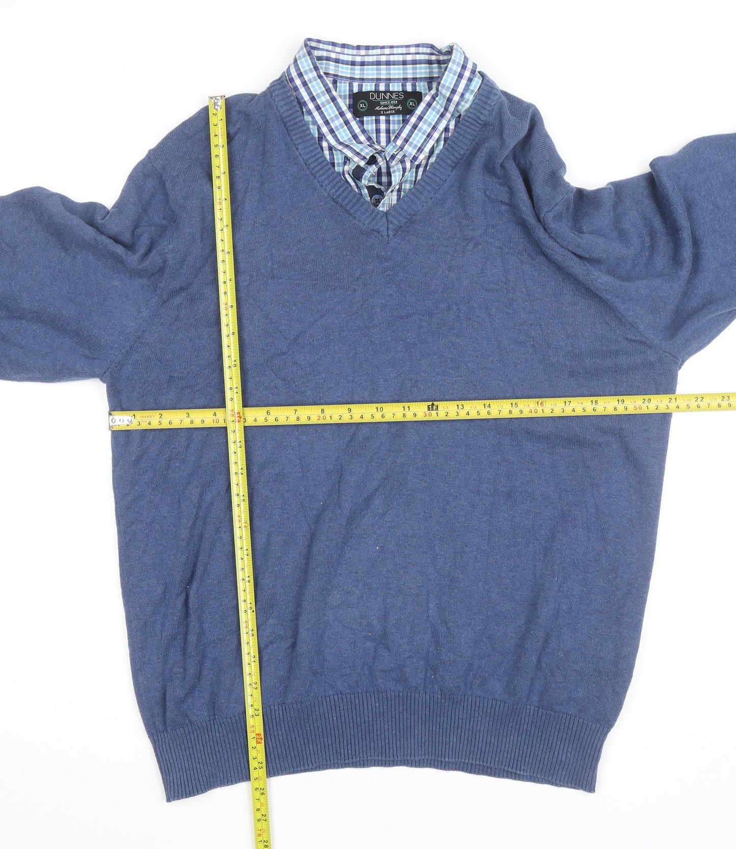 Dunnes Women Blue Cotton V-Neck Pullover Jumper XL
