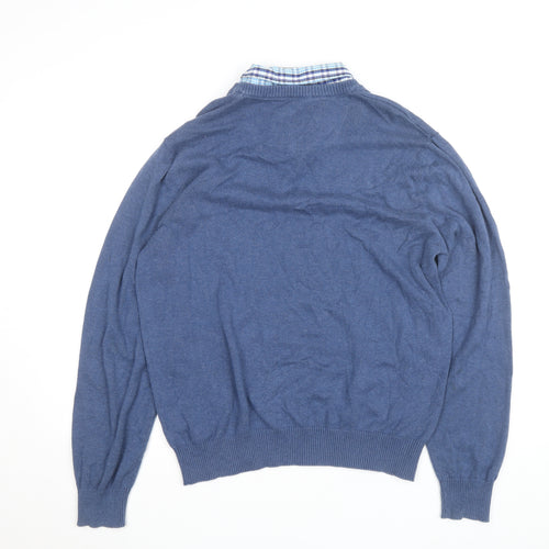 Dunnes Women Blue Cotton V-Neck Pullover Jumper XL