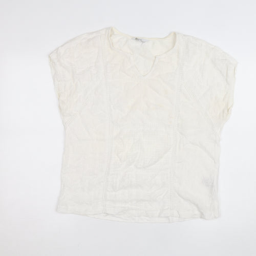 Next Women Ivory Cotton Embroidered Tunic Blouse Size 14