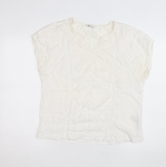 Next Women Ivory Cotton Embroidered Tunic Blouse Size 14