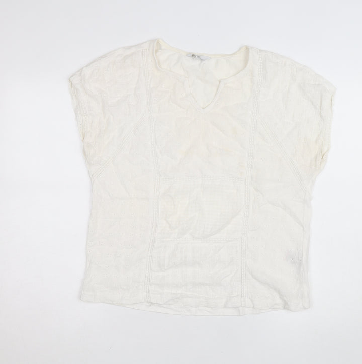 Next Women Ivory Cotton Embroidered Tunic Blouse Size 14