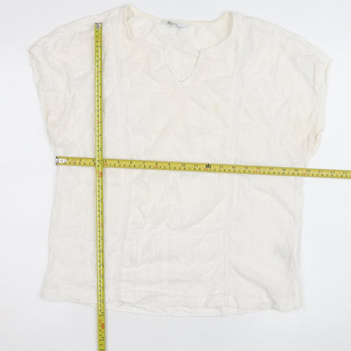 Next Women Ivory Cotton Embroidered Tunic Blouse Size 14
