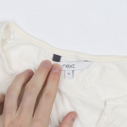 Next Women Ivory Cotton Embroidered Tunic Blouse Size 14