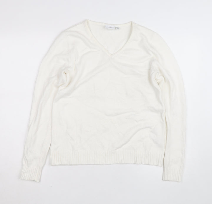 Vila Womens Ivory V-Neck Knit Jumper Size 12 Regular Fit