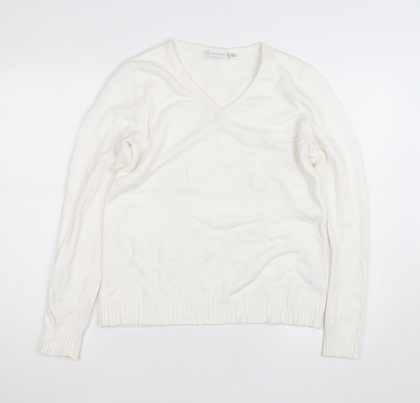 Vila Womens Ivory V-Neck Knit Jumper Size 12 Regular Fit