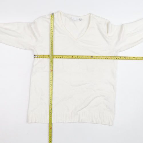 Vila Womens Ivory V-Neck Knit Jumper Size 12 Regular Fit