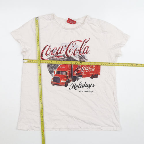 Coca-Cola Women's White Sequin Christmas T-Shirt Size L