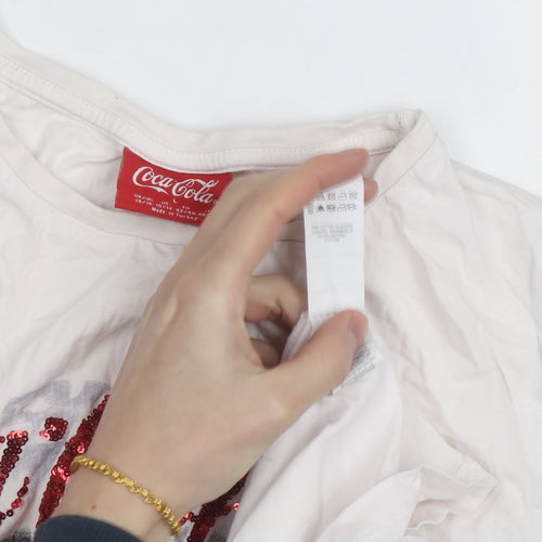 Coca-Cola Women's White Sequin Christmas T-Shirt Size L