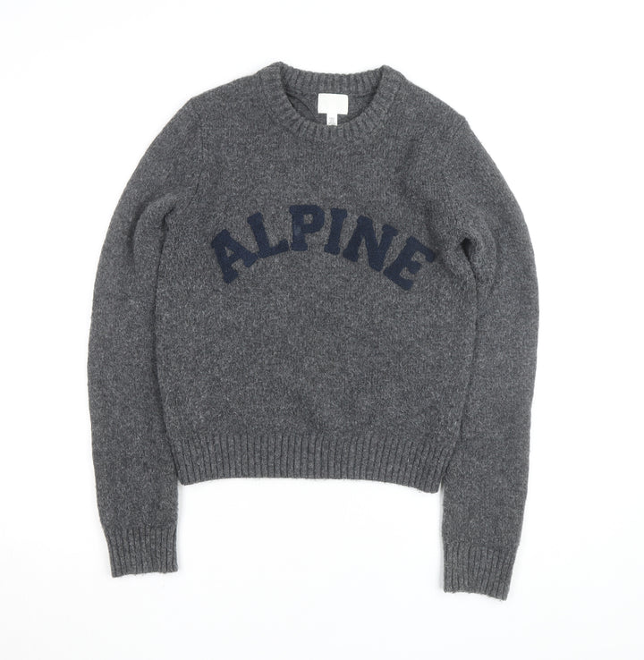 H&M Women's Grey Wool Blend Crew Neck Pullover Jumper XS
