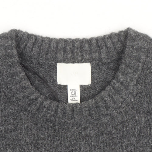 H&M Women's Grey Wool Blend Crew Neck Pullover Jumper XS