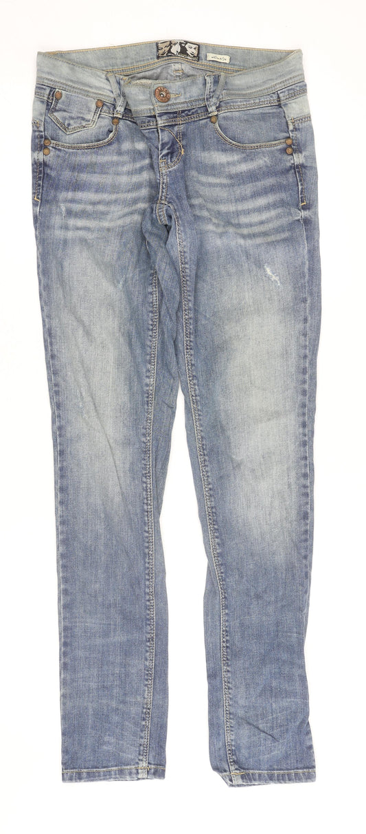 River Island Women Blue Distressed Straight Stretch Jeans Size 10