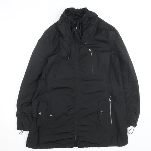 Basler Women Black Long Hooded Parka Coat Size 14