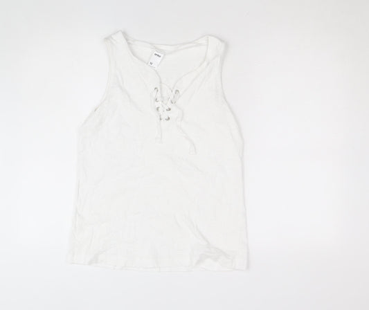 Only Womens White Cotton Lace Up Sleeveless Tank Top Size 12