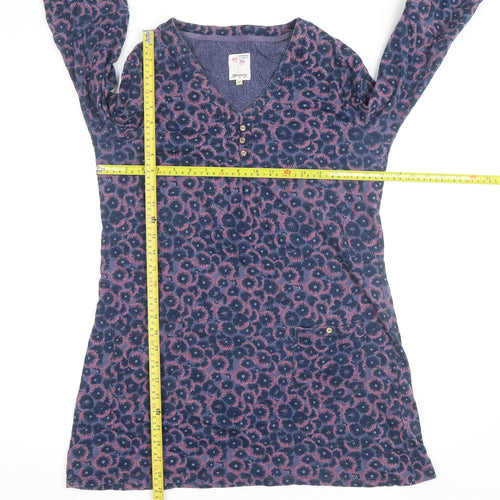 Manteray Women Blue Floral Tunic Top Size 12 V-Neck 3/4 Sleeve