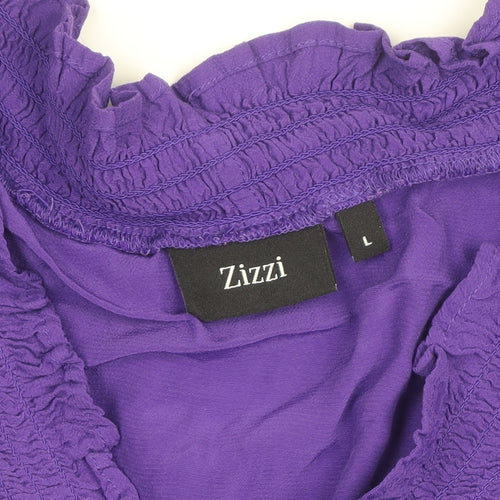 Zizzi Women’s Purple Viscose Ruffle Long Sleeve Tunic Blouse Size L