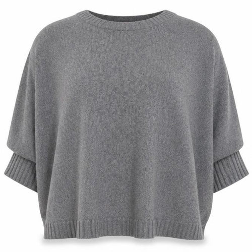 Monsoon Women Grey Knit Crew Neck 3/4 Sleeve Relaxed Jumper S
