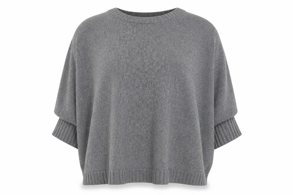 Monsoon Women Grey Knit Crew Neck 3/4 Sleeve Relaxed Jumper S